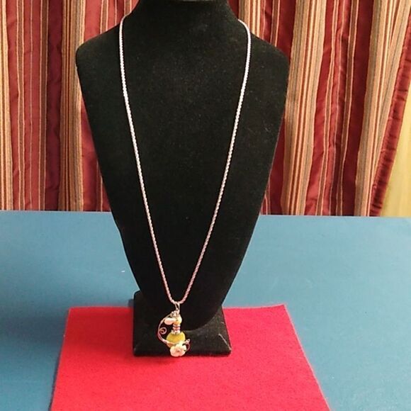 Artisan Silver Tone Wire Wrap Floral Freshwt Pearl Pendant Sterling Silver Chain - Picture 2 of 13